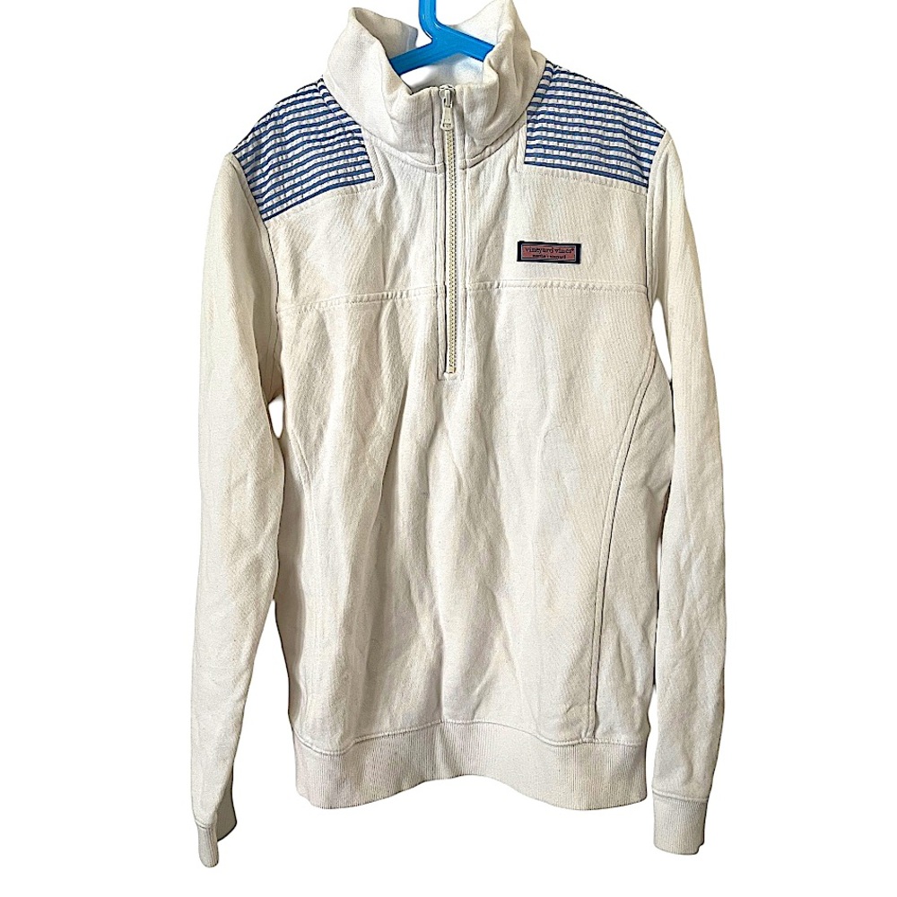 Vineyard‎ Vines White  Shep Shirt with Seersucker Blue White Shoulder Patches S